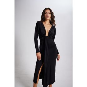 Holly Lolly HLSS23-00103 Maxi Moonlight V Yaka Karpuz Kol Siyah Kadın Elbise