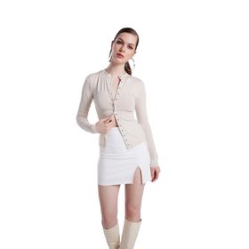 Holly Lolly HLSS24-00002 Anna Çıtçıtlı Uzun Kollu Bej Kadın Bluz