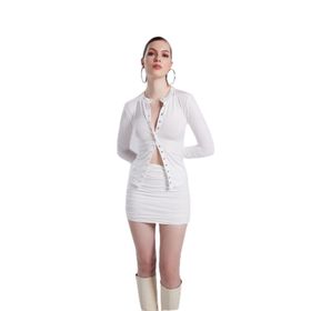 Holly Lolly HLSS24-00002 Anna Çıtçıtlı Uzun Kollu Beyaz Kadın Bluz