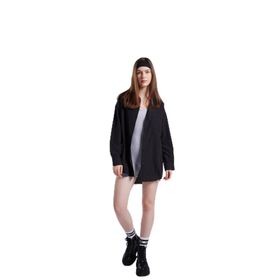 Holly Lolly HLSS24-00004 Lovesize Cepli Oversize Kesim Siyah Kadın Gömlek