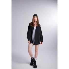 Holly Lolly HLSS24-00004 Lovesize Cepli Oversize Kesim Siyah Kadın Gömlek