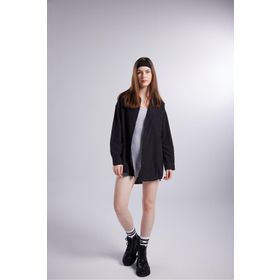 Holly Lolly HLSS24-00004 Lovesize Cepli Oversize Kesim Siyah Kadın Gömlek