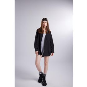 Holly Lolly HLSS24-00004 Lovesize Cepli Oversize Kesim Siyah Kadın Gömlek