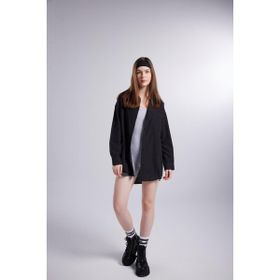 Holly Lolly HLSS24-00004 Lovesize Cepli Oversize Kesim Siyah Kadın Gömlek