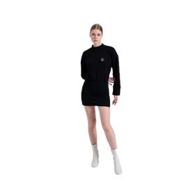 Holly Lolly HLSS24-00007 Mini Claire Yırtmaçlı Dokuma Kumaş Siyah Kadın Elbise