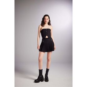 Holly Lolly HLSS24-00009 Devon Pilili Siyah Mini Şort Etek