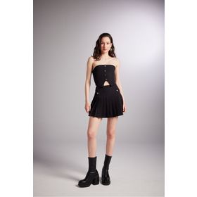 Holly Lolly HLSS24-00009 Devon Pilili Siyah Mini Şort Etek
