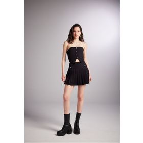 Holly Lolly HLSS24-00009 Devon Pilili Siyah Mini Şort Etek