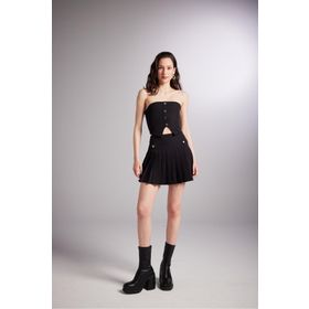 Holly Lolly HLSS24-00009 Devon Pilili Siyah Mini Şort Etek