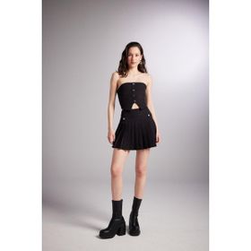 Holly Lolly HLSS24-00009 Devon Pilili Siyah Mini Şort Etek