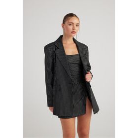 Holly Lolly HLSS24-00015 Eden Oversize Kesim Simli Çizgili Siyah Kadın Blazer Ceket