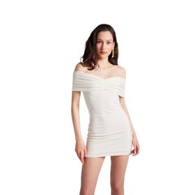 Holly Lolly HLSS24-00030 Muse Madonna Yaka Beyaz Kadn Mini Elbise
