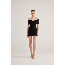Holly Lolly HLSS24-00030 Muse Madonna Yaka Siyah Kadın Mini Elbise