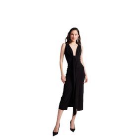 Holly Lolly HLSS24-00034 V Yaka Yırtmaçlı Astarlı Uzun Kate Siyah Kadın Elbise