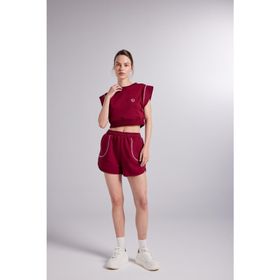 Holly Lolly HLSS24-00044 Rhode Beli Lastikli Kontrast Dikişli Mini Bordo Kadın Şort