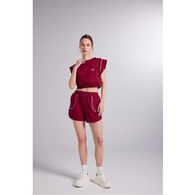 Holly Lolly HLSS24-00044 Rhode Beli Lastikli Kontrast Dikişli Mini Bordo Kadın Şort