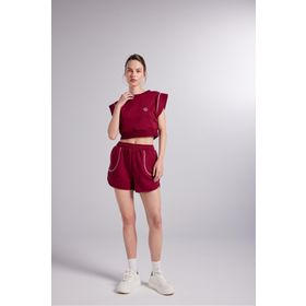 Holly Lolly HLSS24-00044 Rhode Beli Lastikli Kontrast Dikişli Mini Bordo Kadın Şort