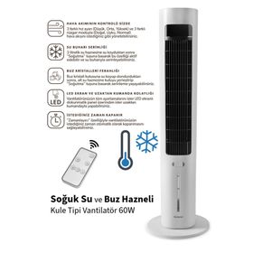 Homend 9011H Fanomen Uzaktan Kumandalı Soğuk Su Buz Hazneli Kule Tipi Vantilatör