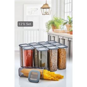 HOMENIVA 12x1.75 lt Antrasit Büyük Boy Kare Erzak Saklama Kabı
