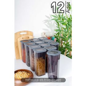 HOMENIVA 12x1.75 lt Antrasit Büyük Boy Kare Erzak Saklama Kabı
