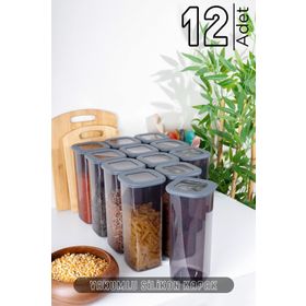 HOMENIVA 12x1.75 lt Antrasit Büyük Boy Kare Erzak Saklama Kabı