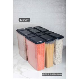 HOMENIVA 6x6000 ml Şeffaf Çift Kapaklı Ölçülü Erzak Saklama Kabı