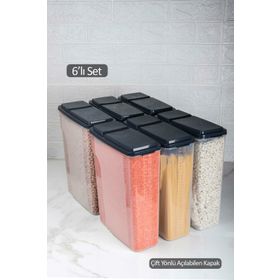 HOMENIVA 6x6000 ml Şeffaf Çift Kapaklı Ölçülü Erzak Saklama Kabı