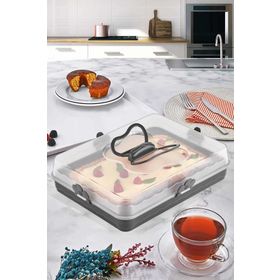 HOMENIVA Dikdörtgen Kilitli Borcam Gri Pasta Kek Börek Saklama Kabı
