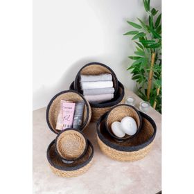 HOMENIVA Naturel Siyah Şeritli 7 Boy Hasır Sepet Banyo Organizer