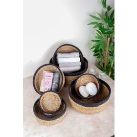 HOMENIVA Naturel Siyah Şeritli 7 Boy Hasır Sepet Banyo Organizer