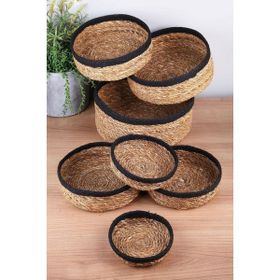 HOMENIVA Naturel Siyah Şeritli 7 Boy Hasır Sepet Banyo Organizer