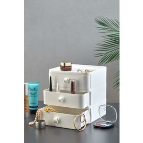 HOMENIVA Nivabox 3'lü Beyaz Takı Makyaj ve Kozmetik Düzenleyici Çekmece Ofis Masa Düzenleyici