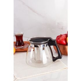 HOMENIVA Siyah Süzgeçli Cam 1100 ml Demlik