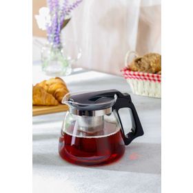 HOMENIVA Siyah Süzgeçli Cam 1100 ml Demlik