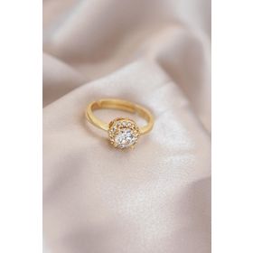 HomeStore Ayarlamalı Altın Renk Metal Zirkon ve Kristal Taşlı Oval Model Yüzük