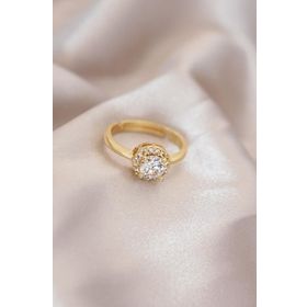 HomeStore Ayarlamalı Altın Renk Metal Zirkon ve Kristal Taşlı Oval Model Yüzük