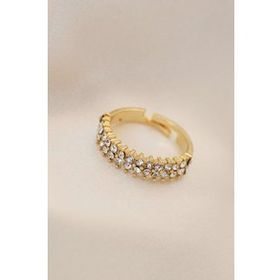 HomeStore Ayarlamalı Gold Renk Metal Çift Sıra Zirkon Taşlı Yüzük