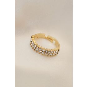 HomeStore Ayarlamalı Gold Renk Metal Çift Sıra Zirkon Taşlı Yüzük