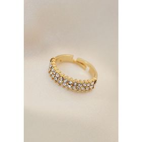 HomeStore Ayarlamalı Gold Renk Metal Çift Sıra Zirkon Taşlı Yüzük