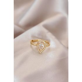 HomeStore Ayarlamalı Gold Renk Metal Zirkon Taşlı Damla Model Yüzük