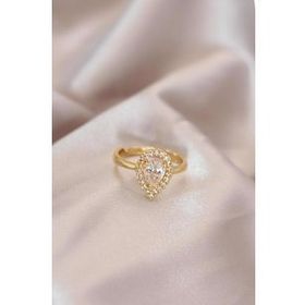 HomeStore Ayarlamalı Gold Renk Metal Zirkon Taşlı Damla Model Yüzük