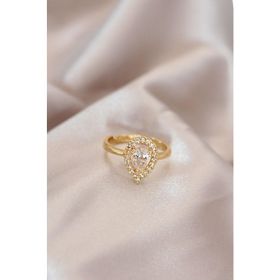 HomeStore Ayarlamalı Gold Renk Metal Zirkon Taşlı Damla Model Yüzük