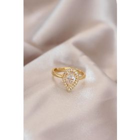 HomeStore Ayarlamalı Gold Renk Metal Zirkon Taşlı Damla Model Yüzük