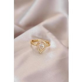 HomeStore Ayarlamalı Gold Renk Metal Zirkon Taşlı Damla Model Yüzük