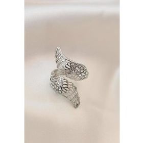 HomeStore Ayarlamalı Silver Renk Metal Zirkon Taşlı Kanat Yüzük