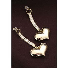 HomeStore Çelik Altın Renk Baget Taşlı Kalp Küpe