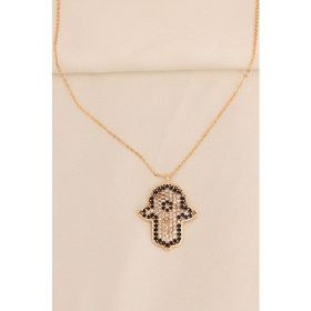 HomeStore Gold Renk Metal Minimal Taşlı Fatma Ana Eli Figürlü Kolye