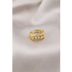 HomeStore Gold Renk Metal Zincir Model Taşlı Kadın Yüzük