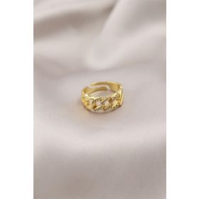 HomeStore Gold Renk Metal Zincir Model Taşlı Kadın Yüzük