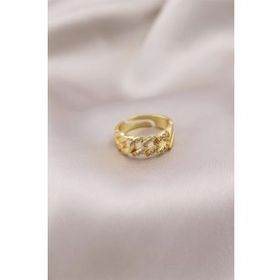 HomeStore Gold Renk Metal Zincir Model Taşlı Kadın Yüzük